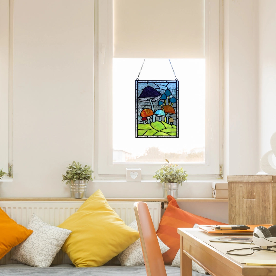 Mushrooms Stained Glass Window Panel