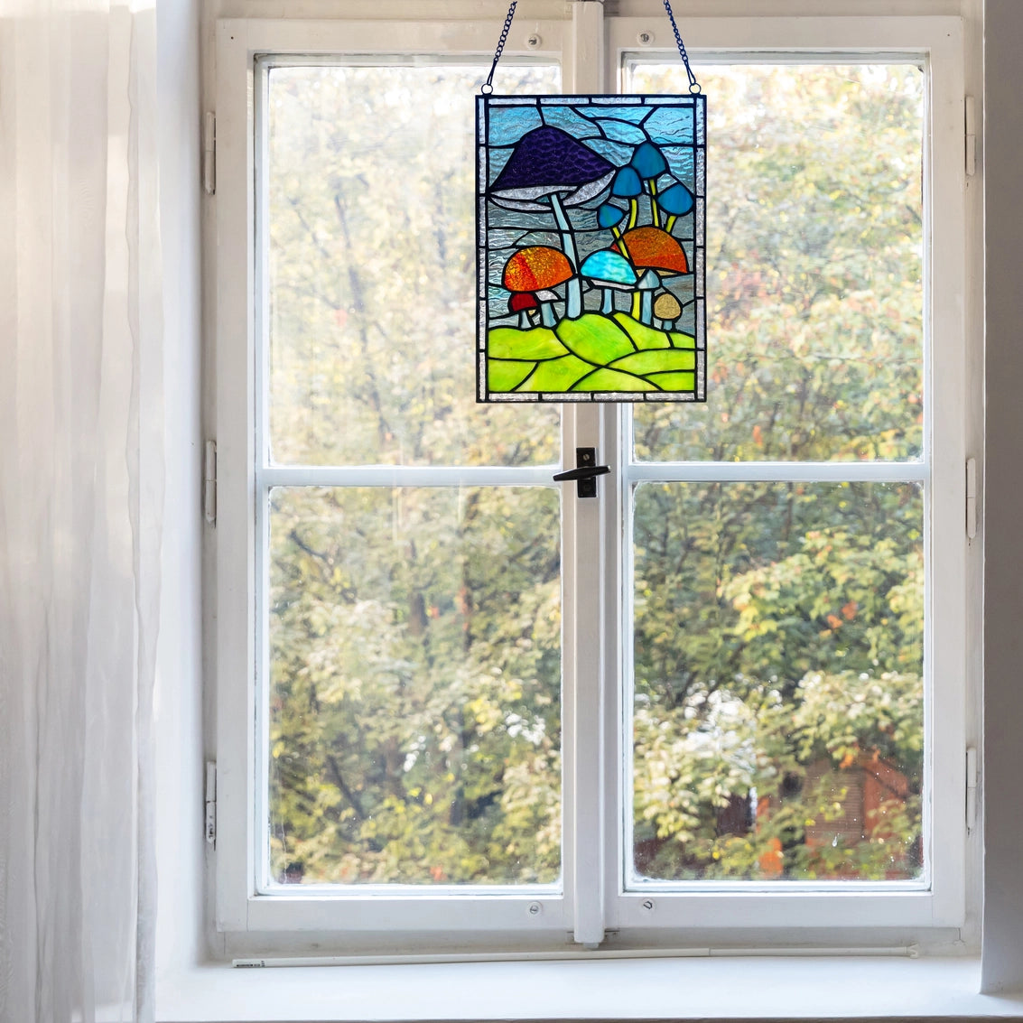 Mushrooms Stained Glass Window Panel