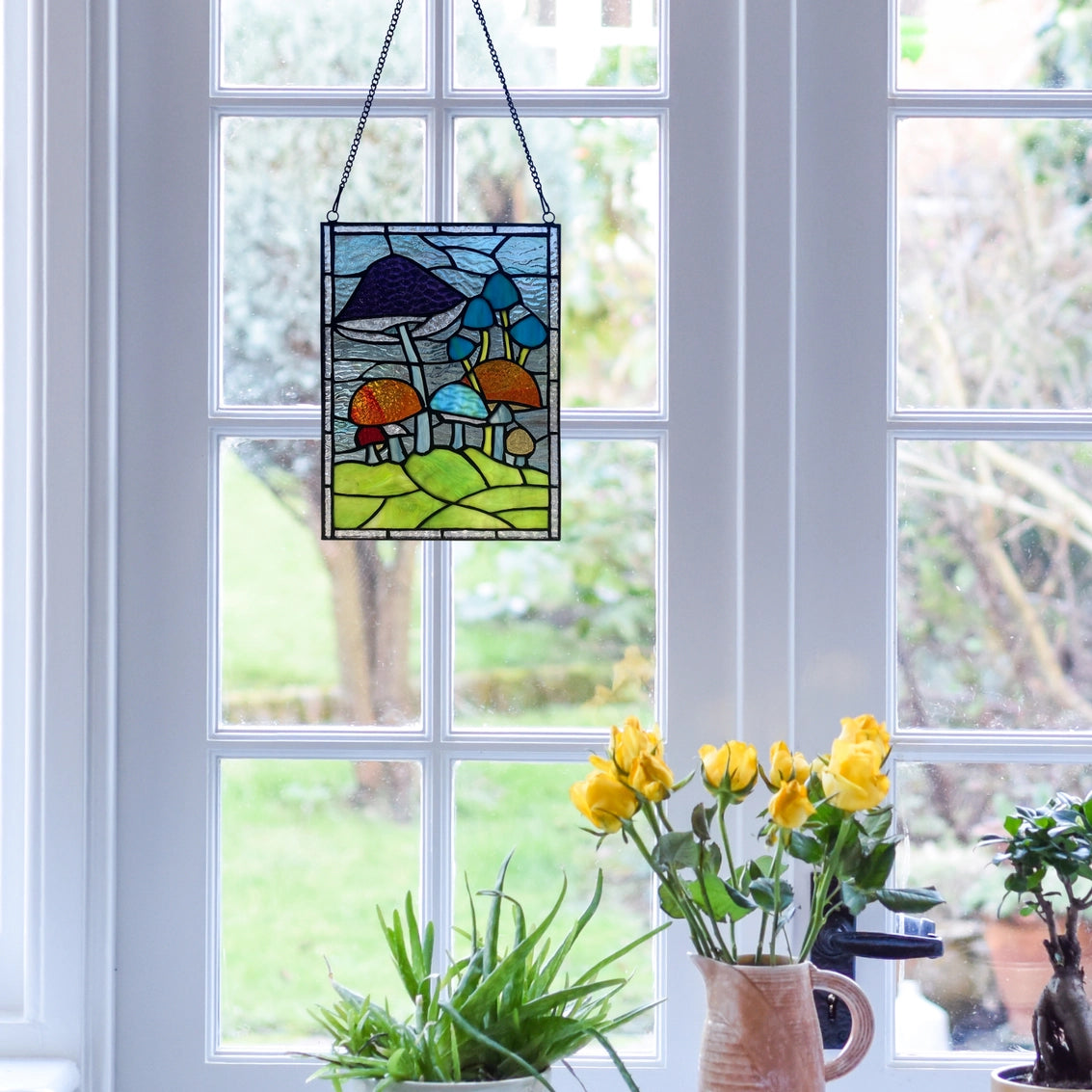 Mushrooms Stained Glass Window Panel