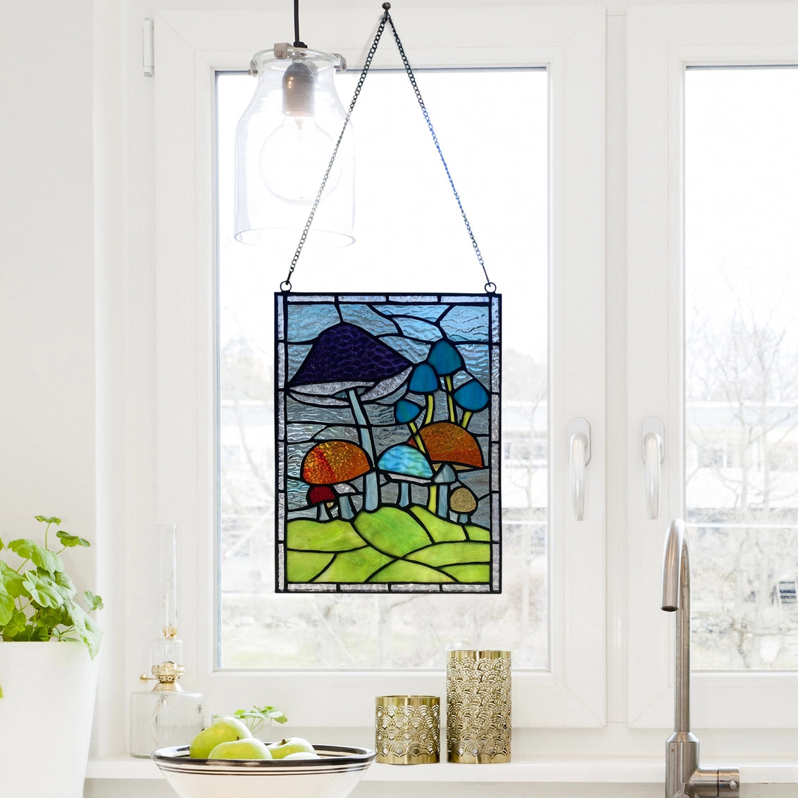 Mushrooms Stained Glass Window Panel