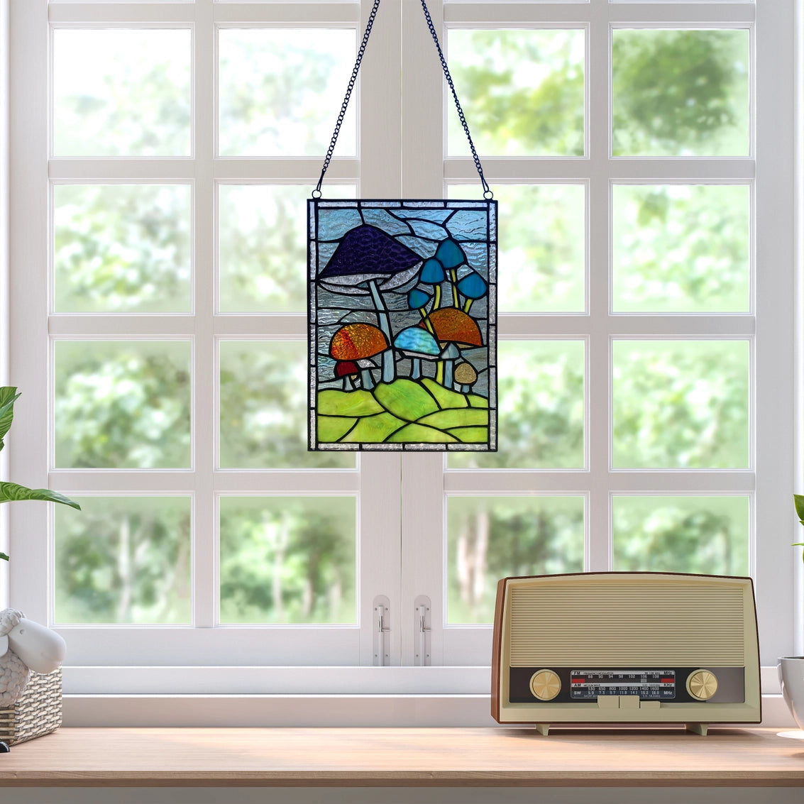 Mushrooms Stained Glass Window Panel