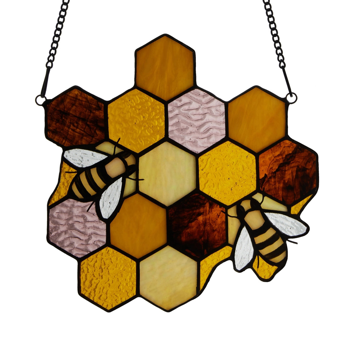8.25"H Cassie Honeycomb Bees Stained Glass Window Panel