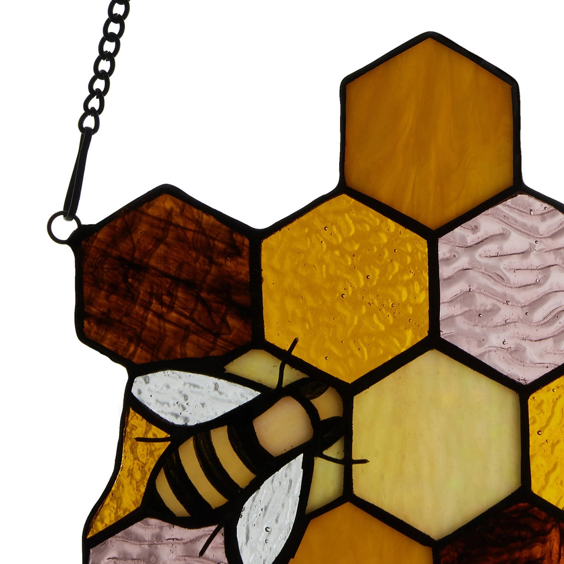 8.25"H Cassie Honeycomb Bees Stained Glass Window Panel