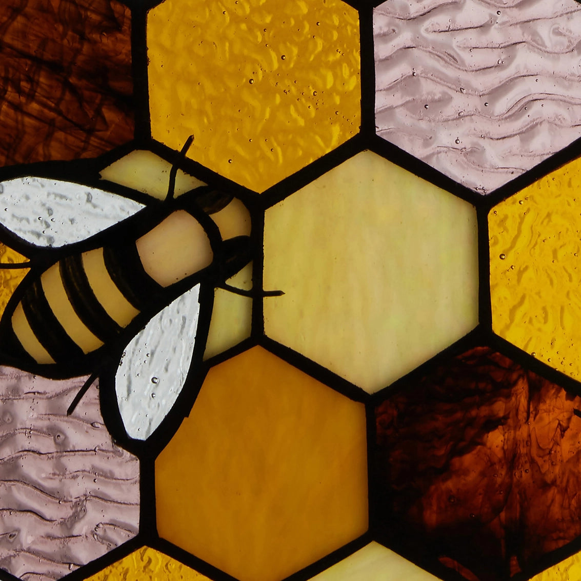 8.25"H Cassie Honeycomb Bees Stained Glass Window Panel