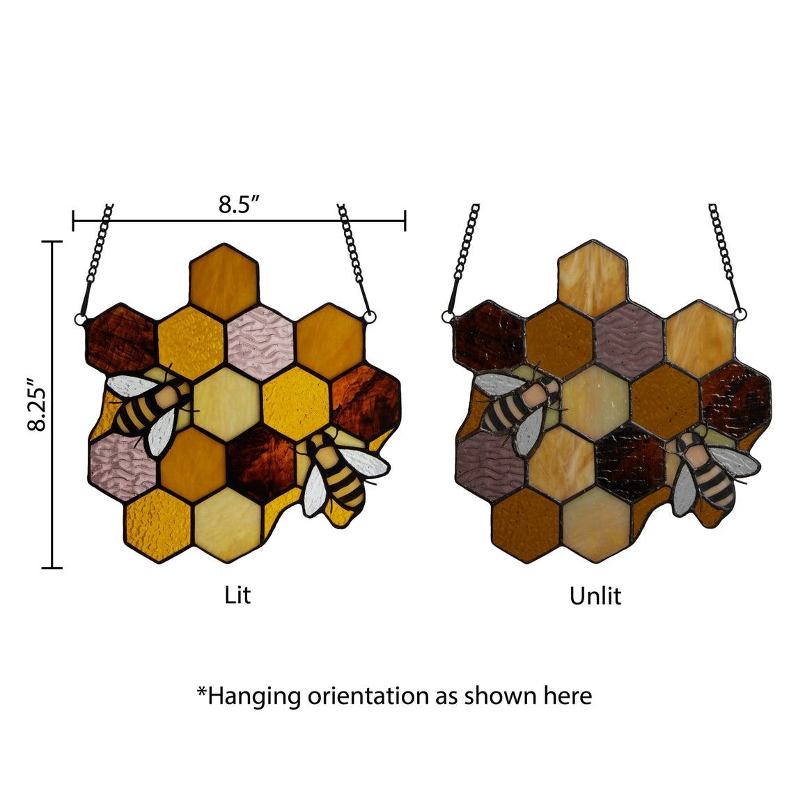 8.25"H Cassie Honeycomb Bees Stained Glass Window Panel