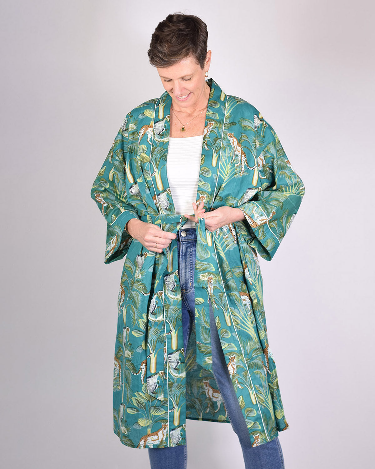 Lightweight Cotton Robe / Kimono - Monkey Forest