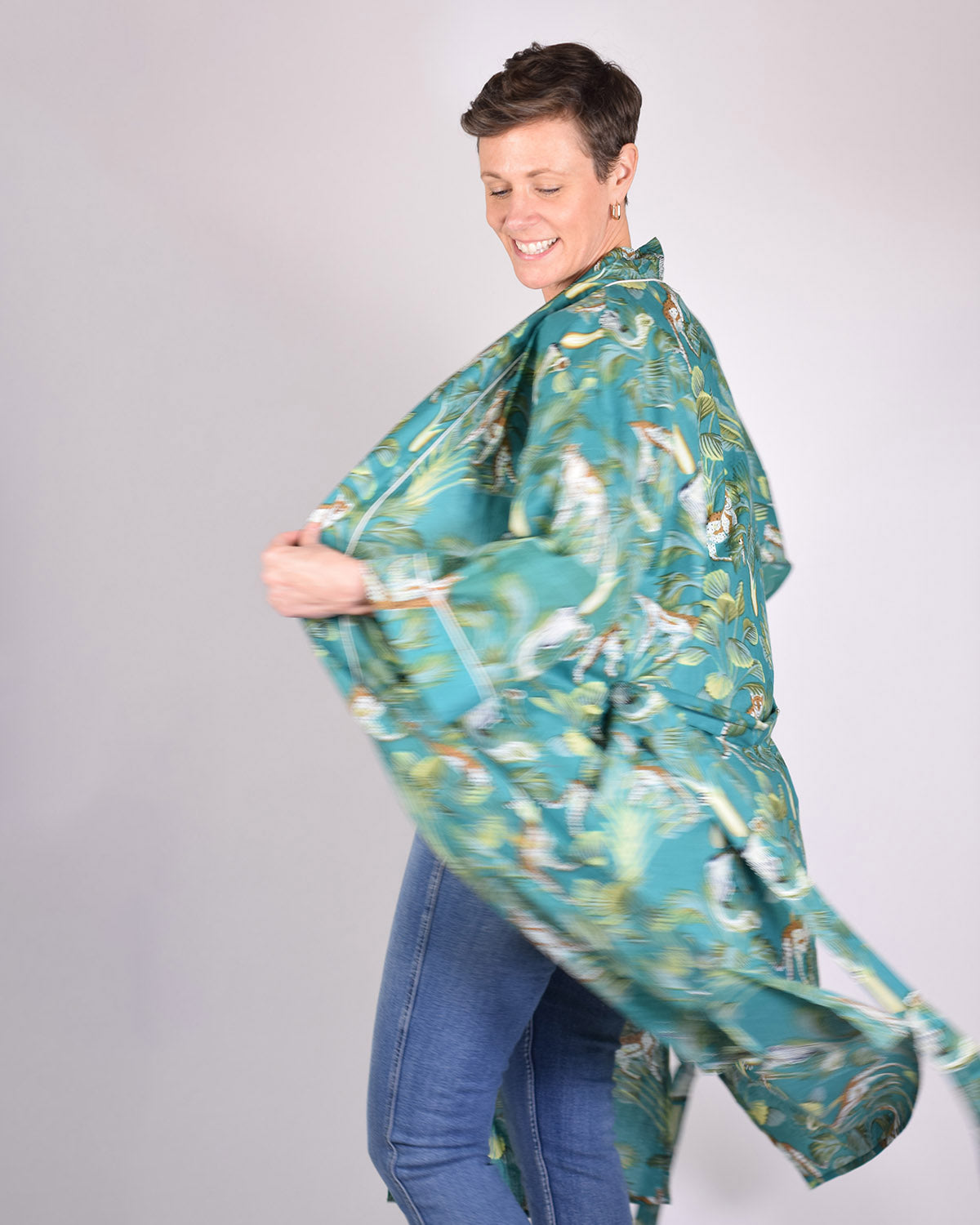Lightweight Cotton Robe / Kimono - Monkey Forest