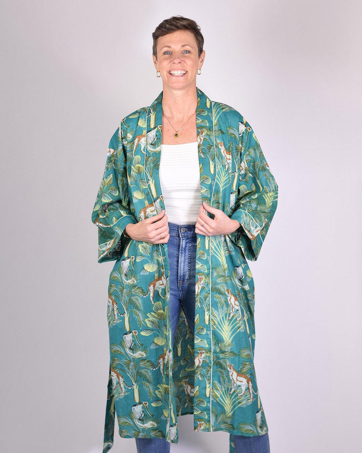Lightweight Cotton Robe / Kimono - Monkey Forest