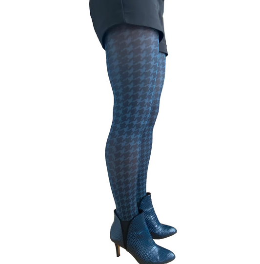 Denim Dogtooth Patterned Tights