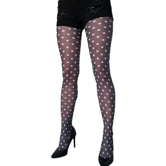 White Dots Patterned Tights