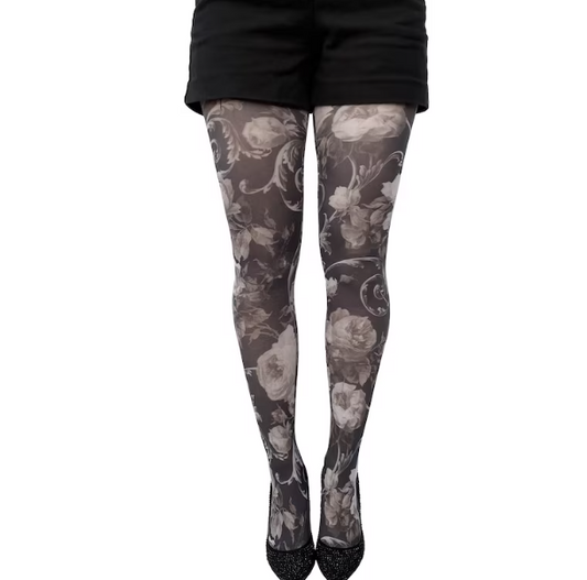 White Floral Patterned Tights