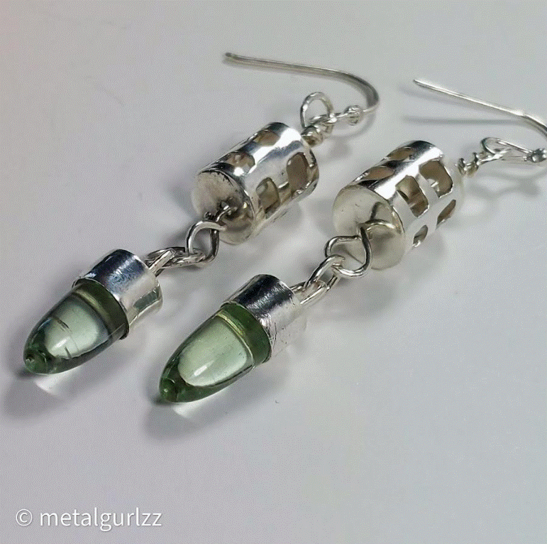 Silver Dangles with Green Amethyst