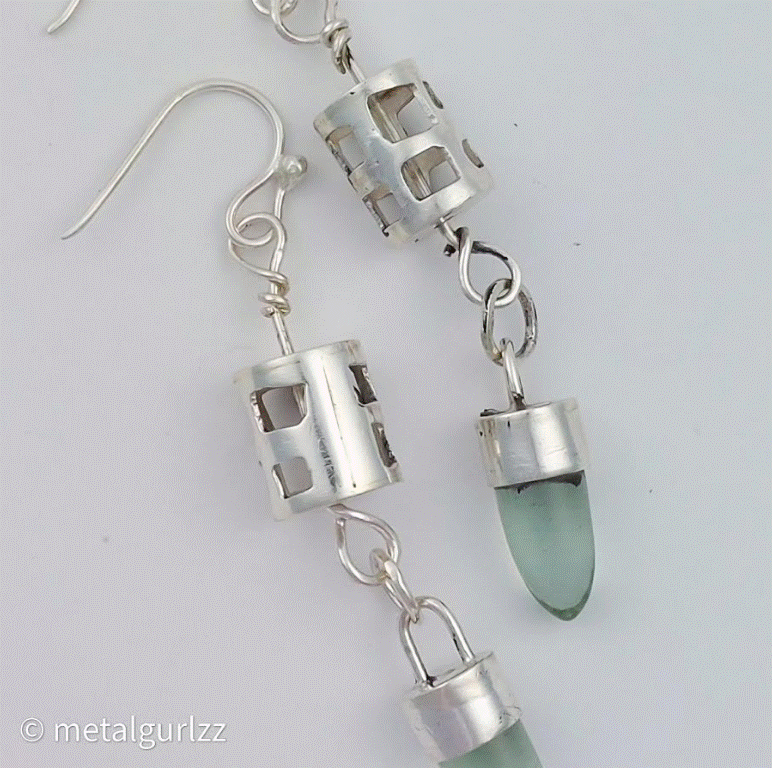 Silver Dangles with Green Amethyst