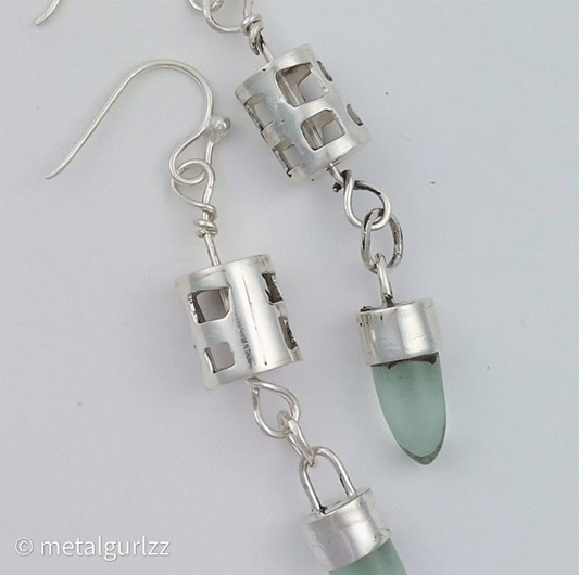 Silver Dangles with Green Amethyst