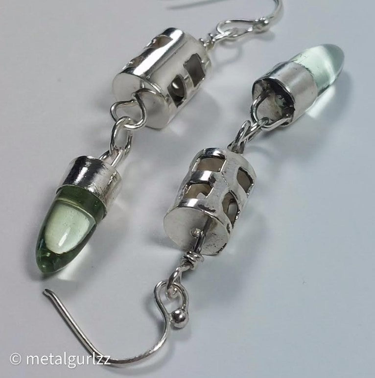 Silver Dangles with Green Amethyst