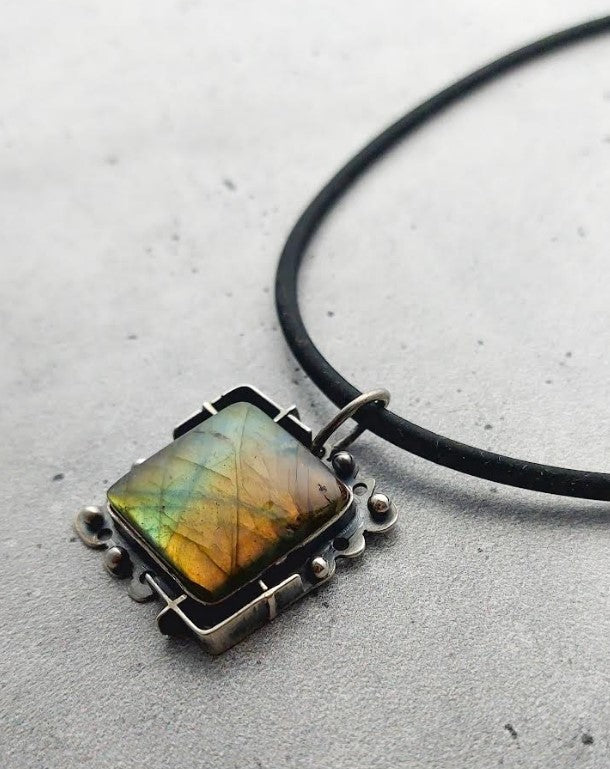 Silver Square Labradorite Pendant