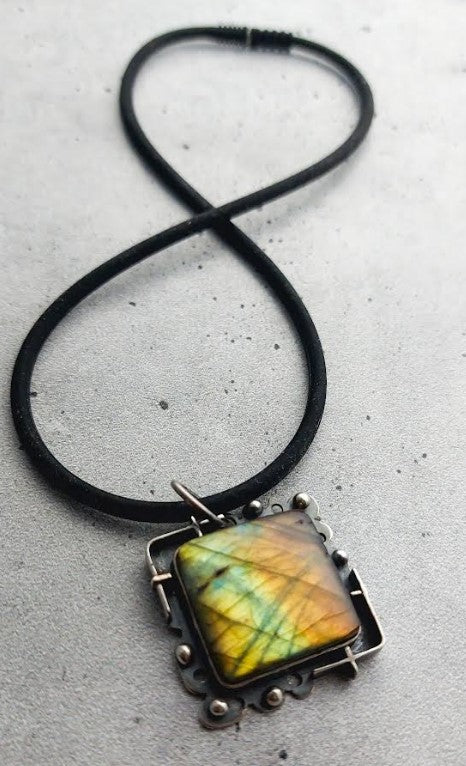 Silver Square Labradorite Pendant