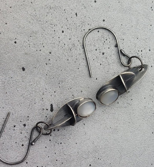 Silver Dangles with Oval Moonstones