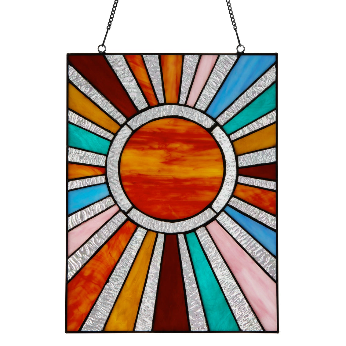 Multicolor Sunburst Stained Glass Window Panel