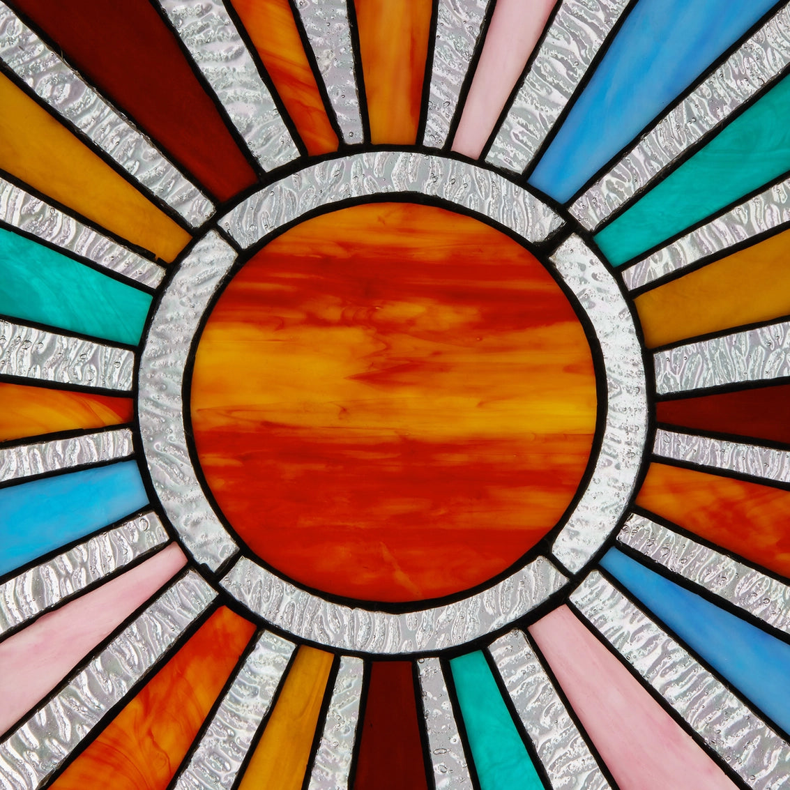 Multicolor Sunburst Stained Glass Window Panel