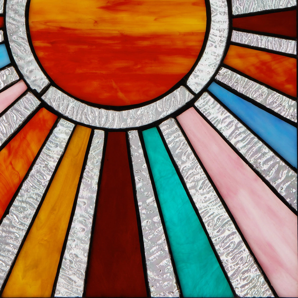 Multicolor Sunburst Stained Glass Window Panel