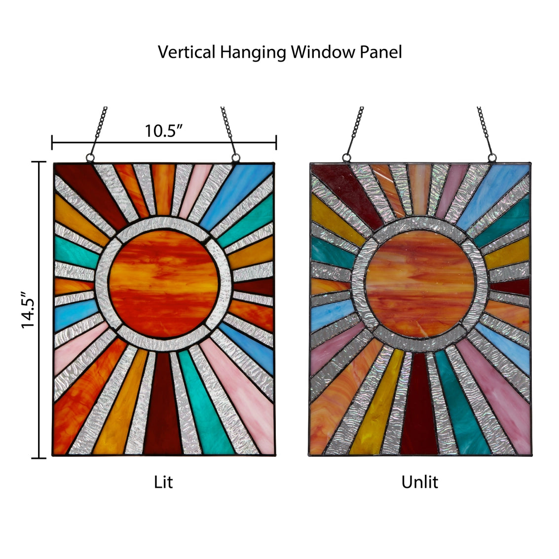 Multicolor Sunburst Stained Glass Window Panel