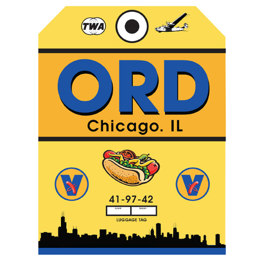 Luggage Tag #102 Chicago ORD O'Hare hot dogs
