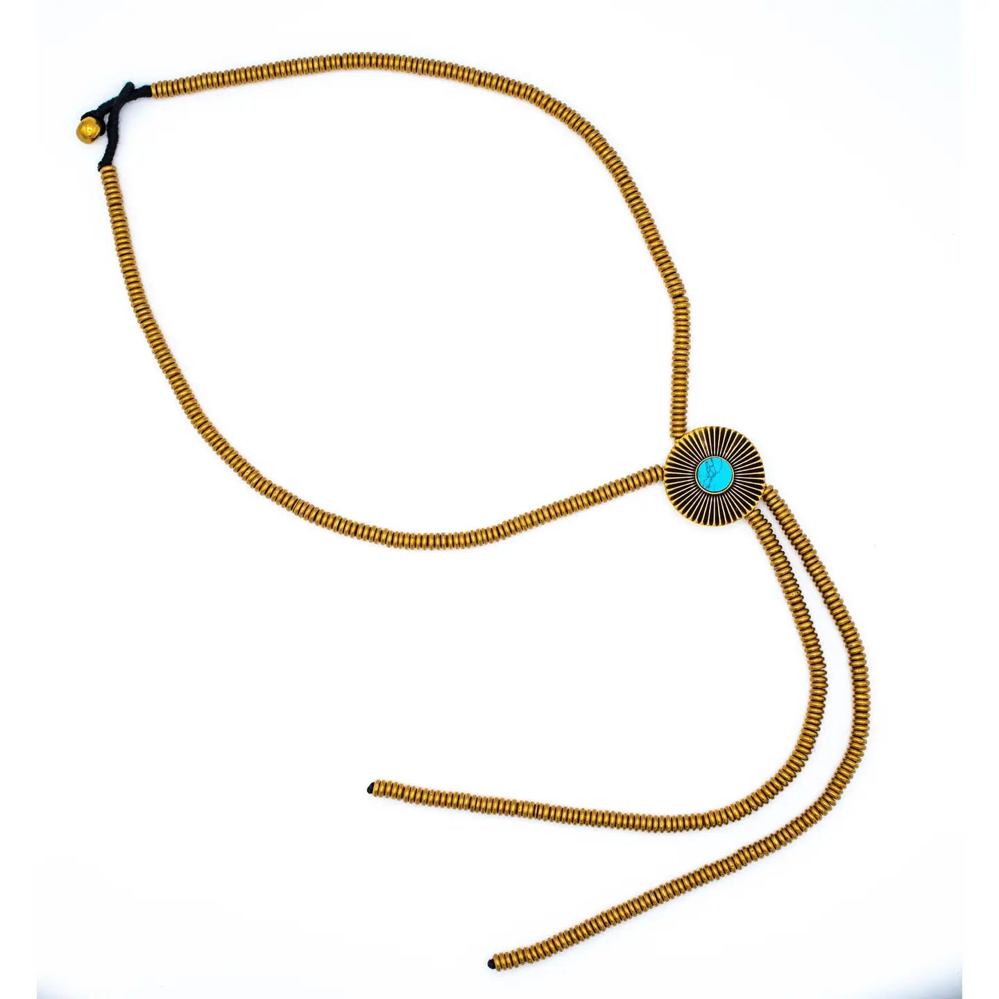 Brass Turquoise Sunburst Bolo Necklace