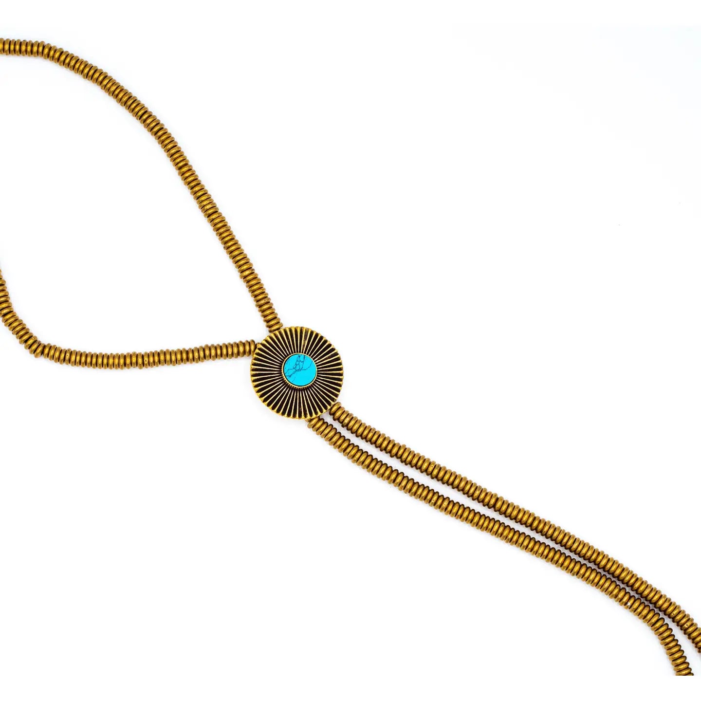 Brass Turquoise Sunburst Bolo Necklace