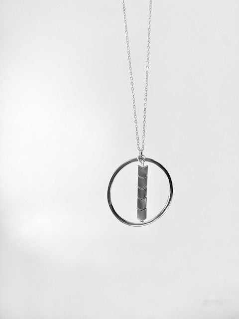 Silver Circular Pendant Necklace / Hematite Beads