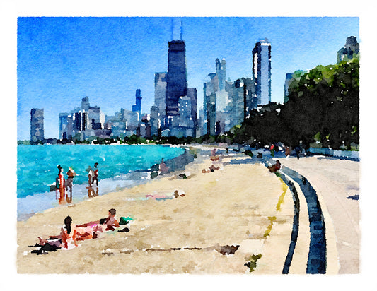 Watercolour WTR #110 Chicago Lake Oak St Beach