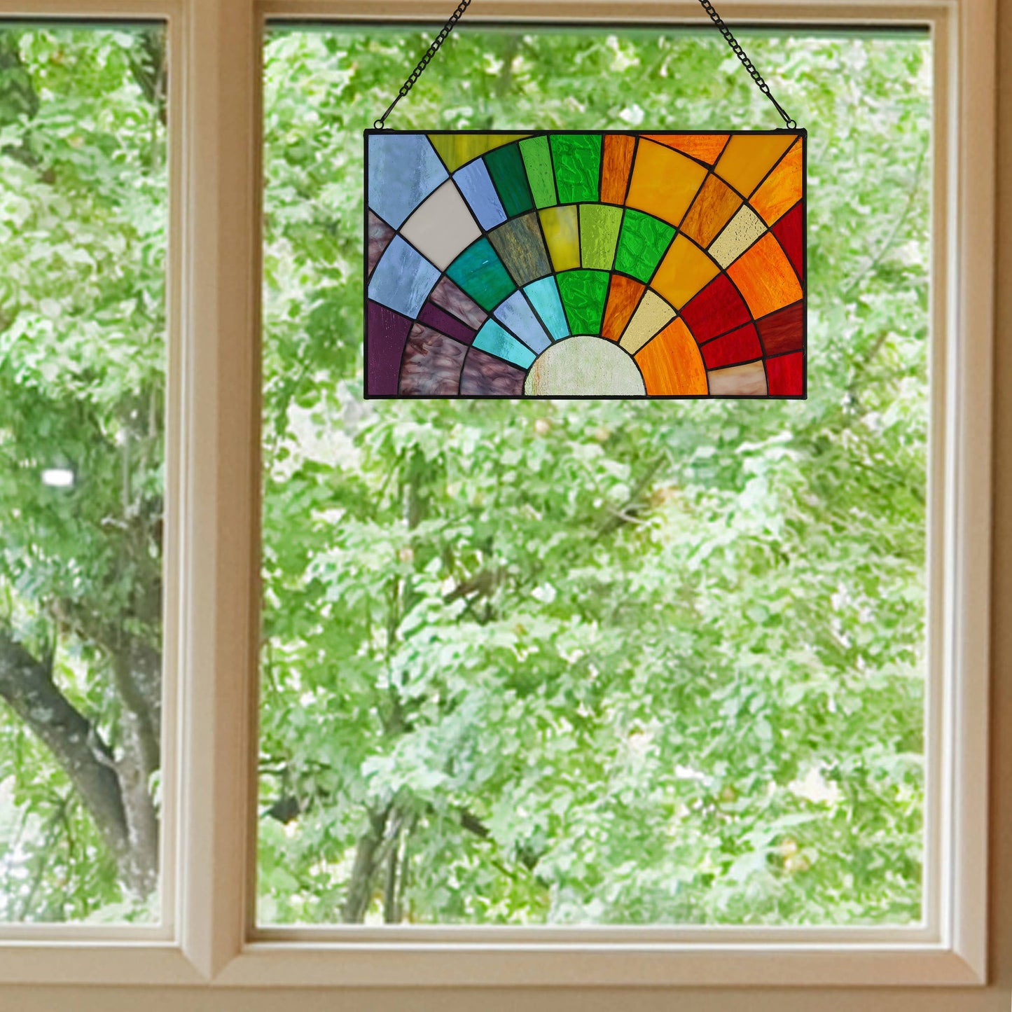 12"H Tiffany-Style Rays of Sunshine Stained Glass Panel