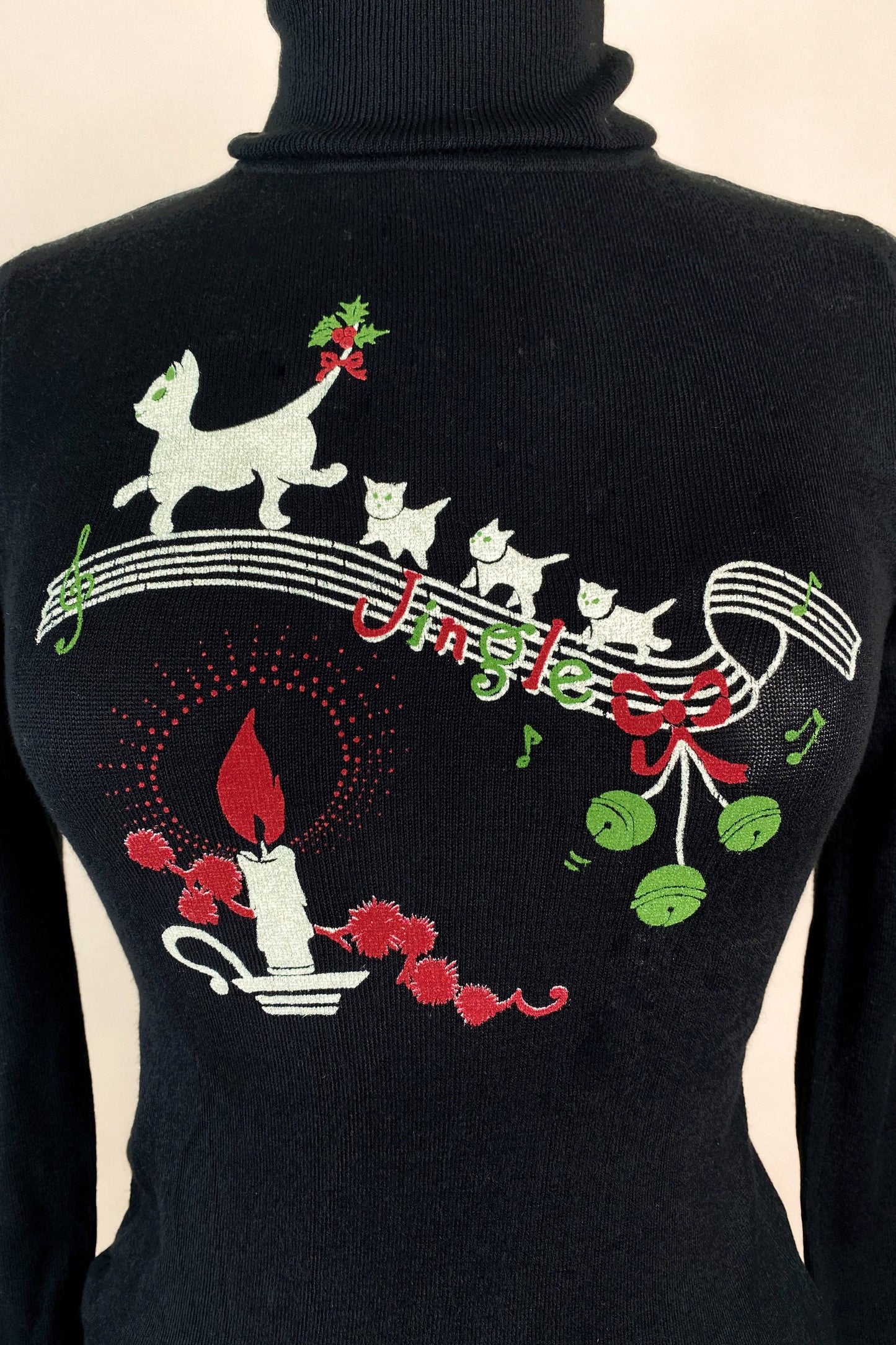 Jingle Cats Turtleneck Sweater in Black