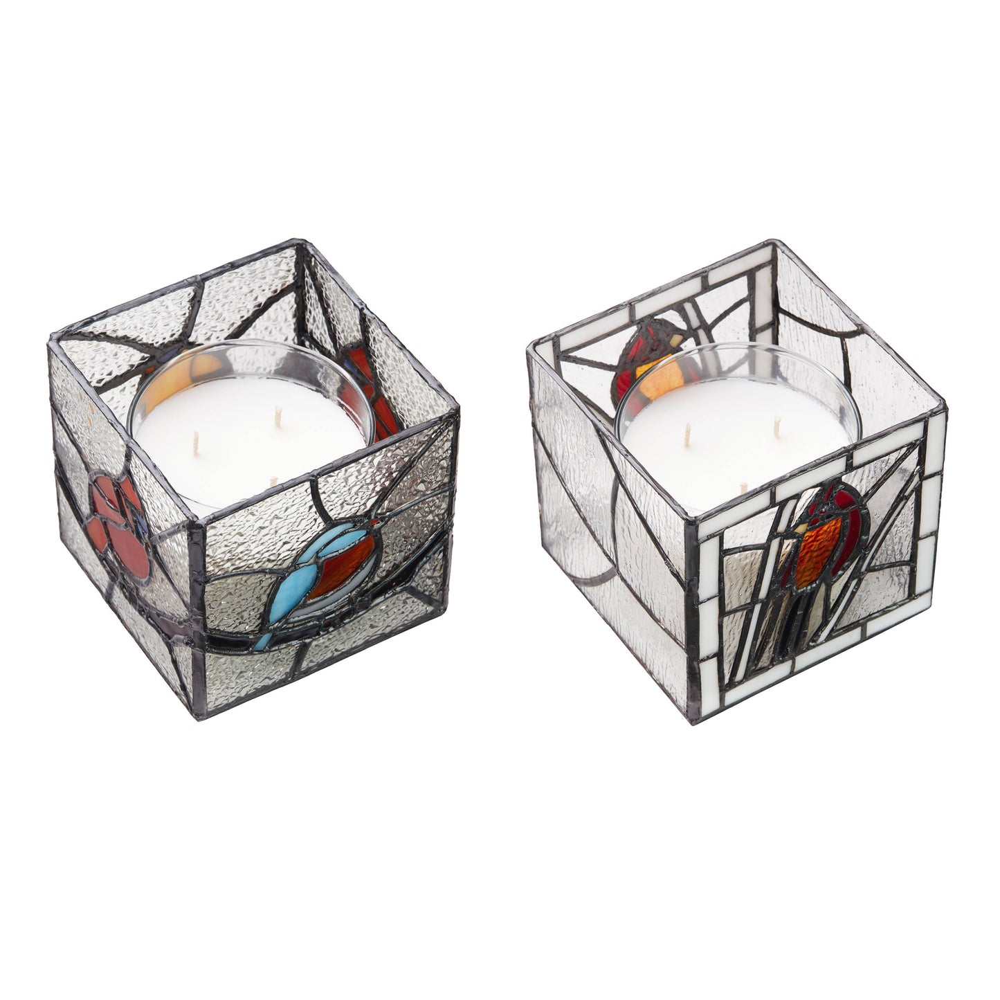 4.75"H Set of 2 Bird Stained Glass Candle Holders