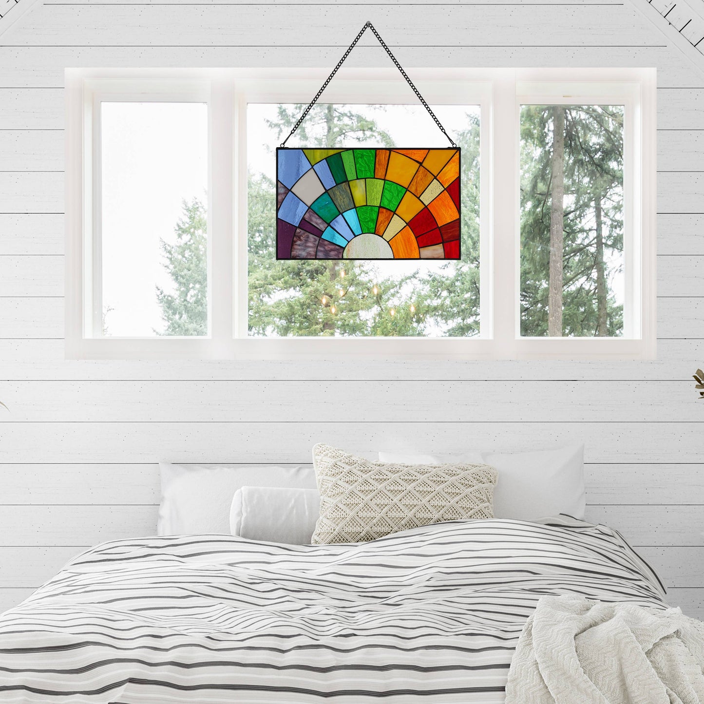 12"H Tiffany-Style Rays of Sunshine Stained Glass Panel