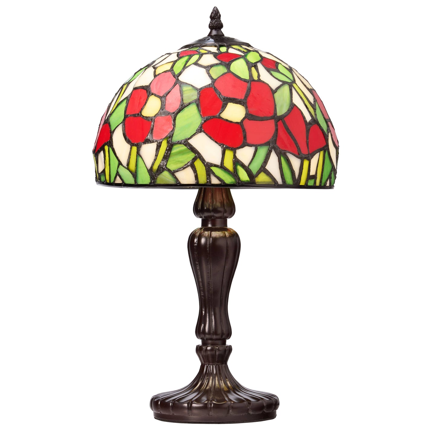 17"H Genevieve Red Flowers Stained Glass Candlestick Table