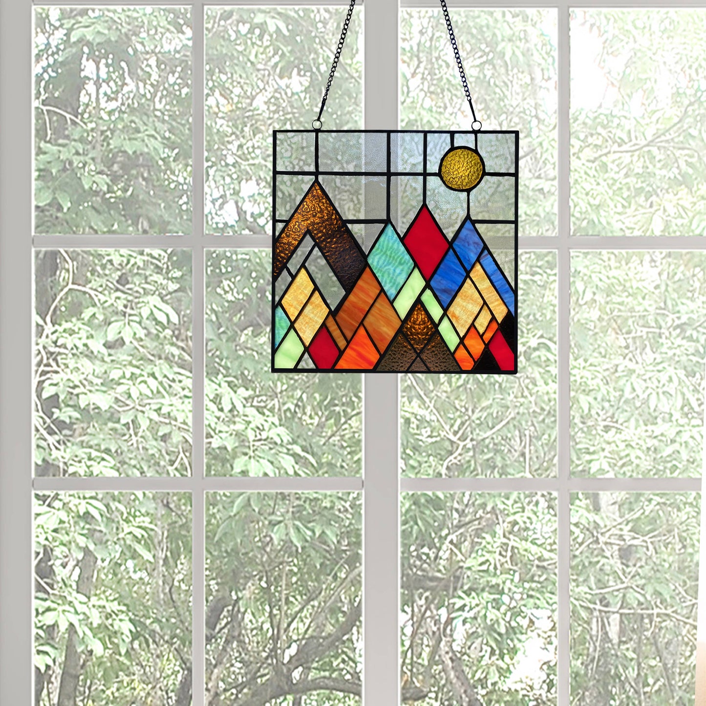 10"H Beyond the Mountain Tops Multicolored Window Panel