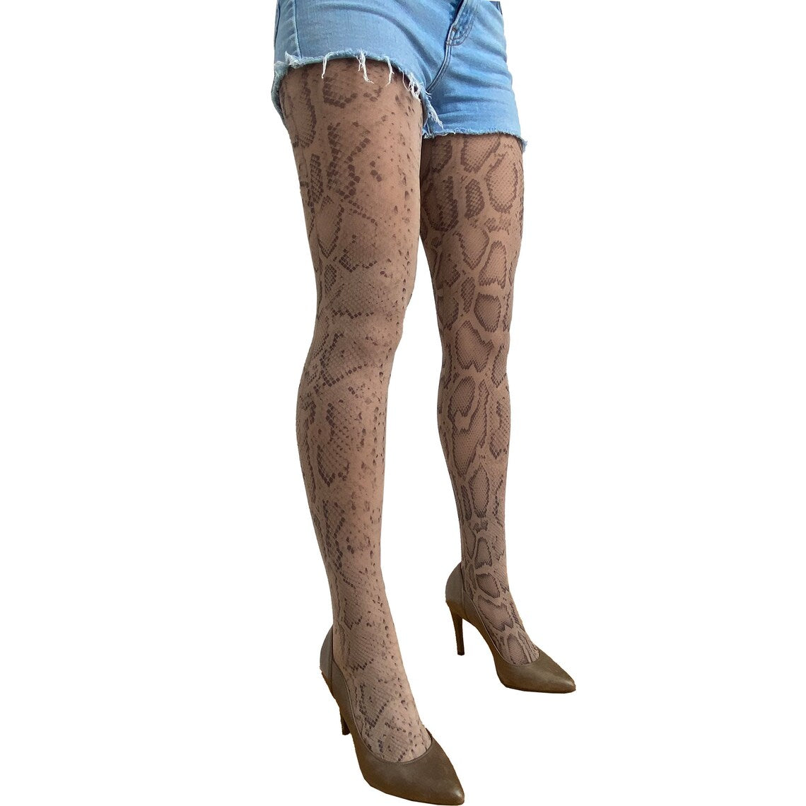 Beige Snake Patterned Tights