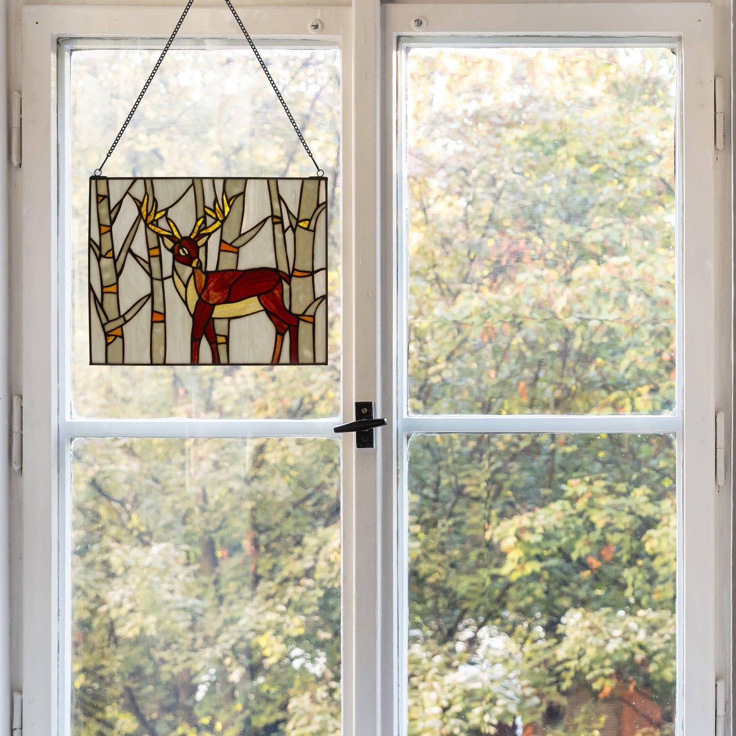 11"H Majestic Deer Stained Glass Window Panel