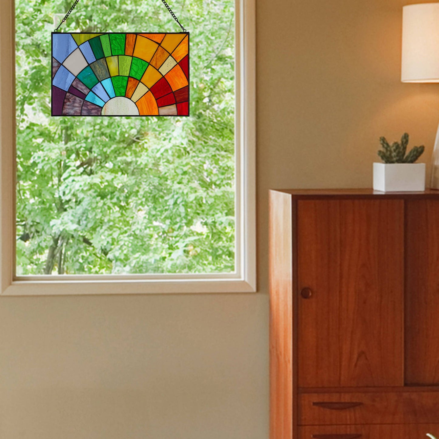 12"H Tiffany-Style Rays of Sunshine Stained Glass Panel