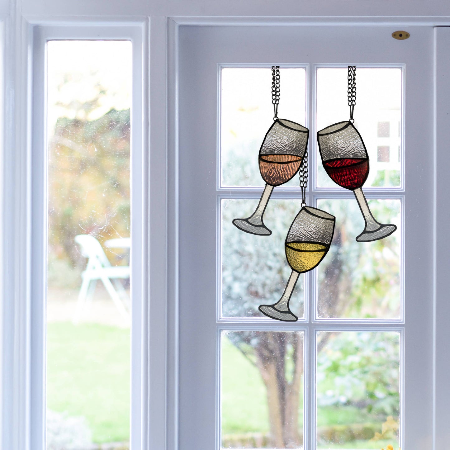 8.75"H Wine Trio Stained Glass Window Panel Set