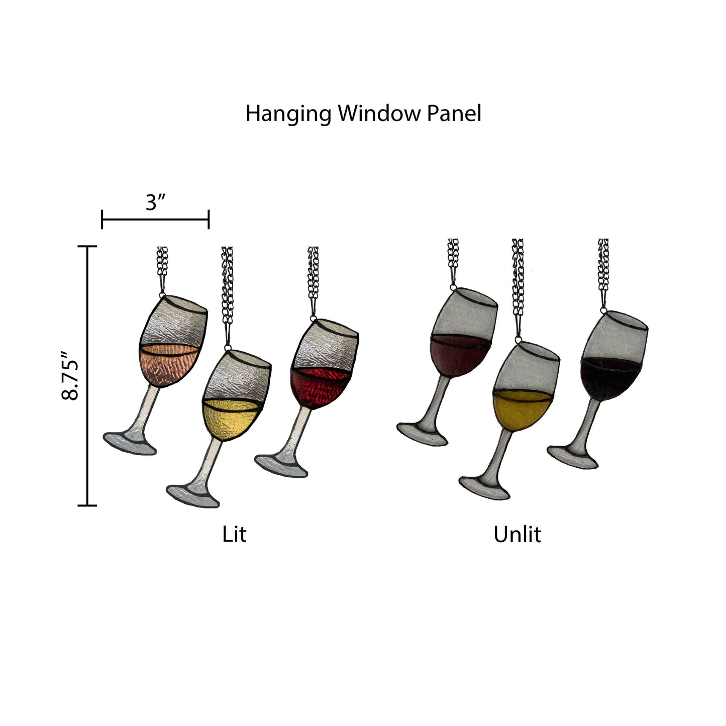 8.75"H Wine Trio Stained Glass Window Panel Set