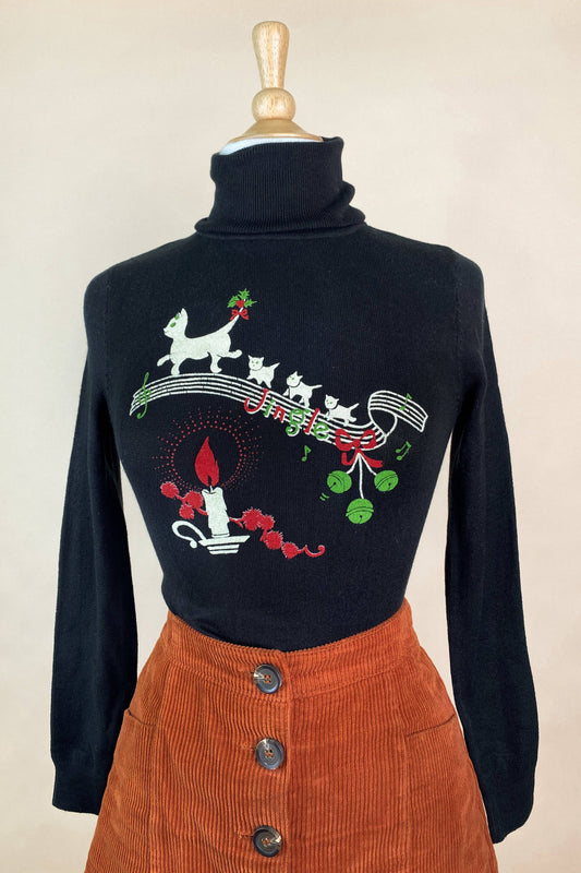 Jingle Cats Turtleneck Sweater in Black