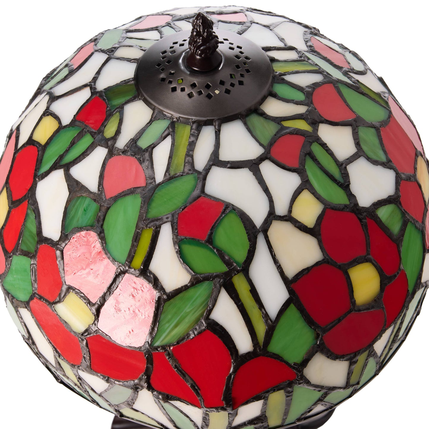 17"H Genevieve Red Flowers Stained Glass Candlestick Table
