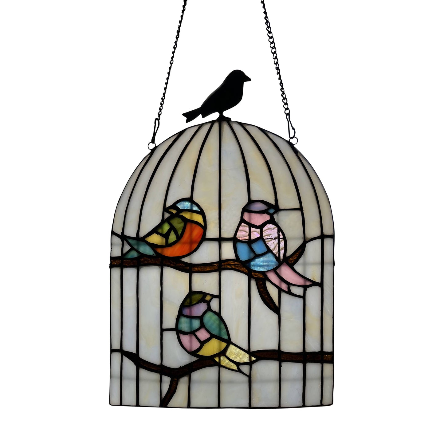 13.25"H Coco Clear Bird Cage Stained Glass Window Panel