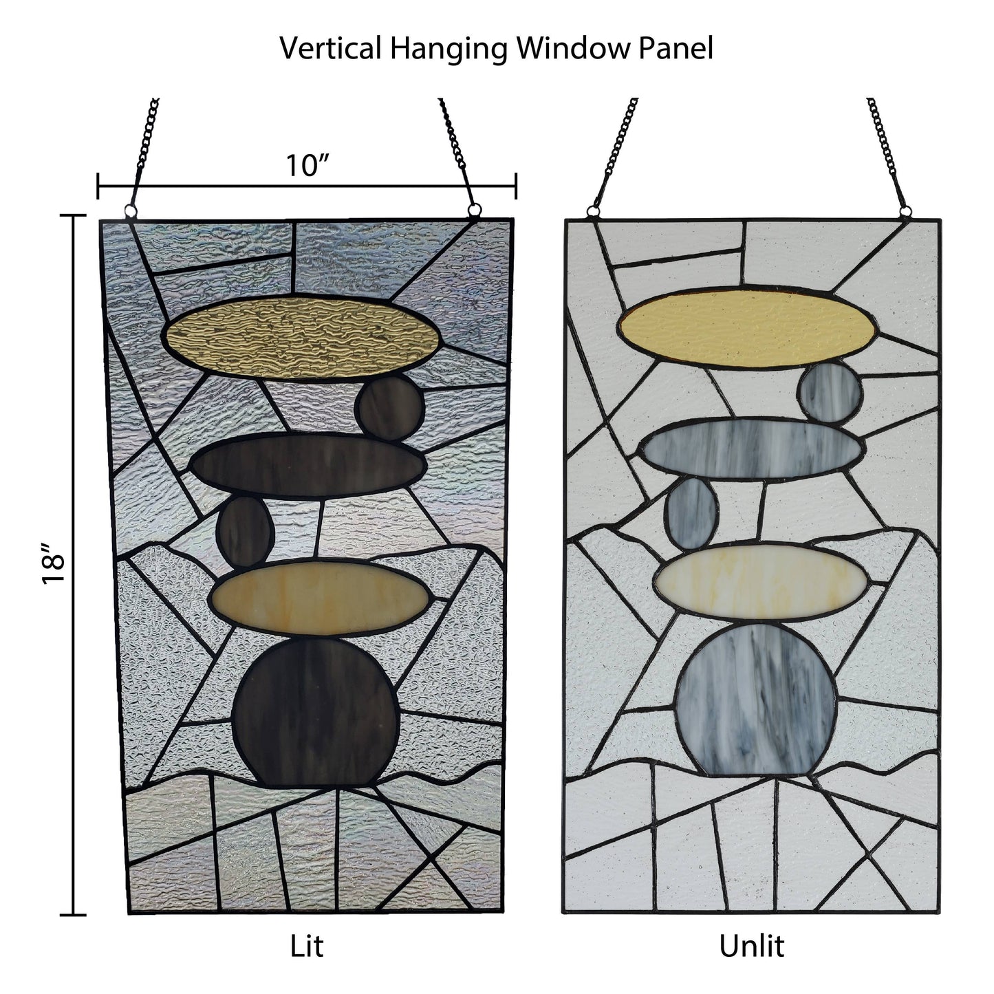 18"H Grey & Gold Zen Stones Stained Glass Window Panel