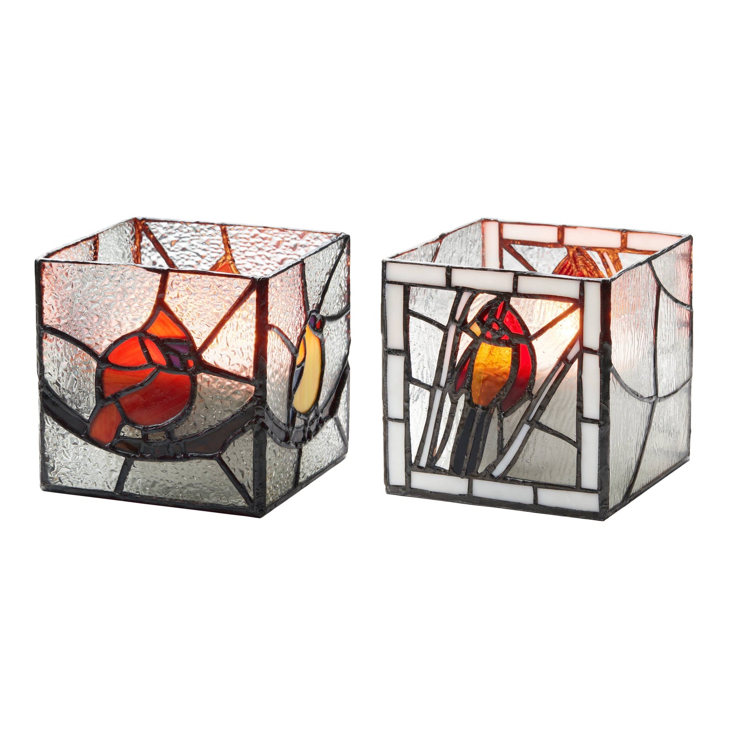 4.75"H Set of 2 Bird Stained Glass Candle Holders