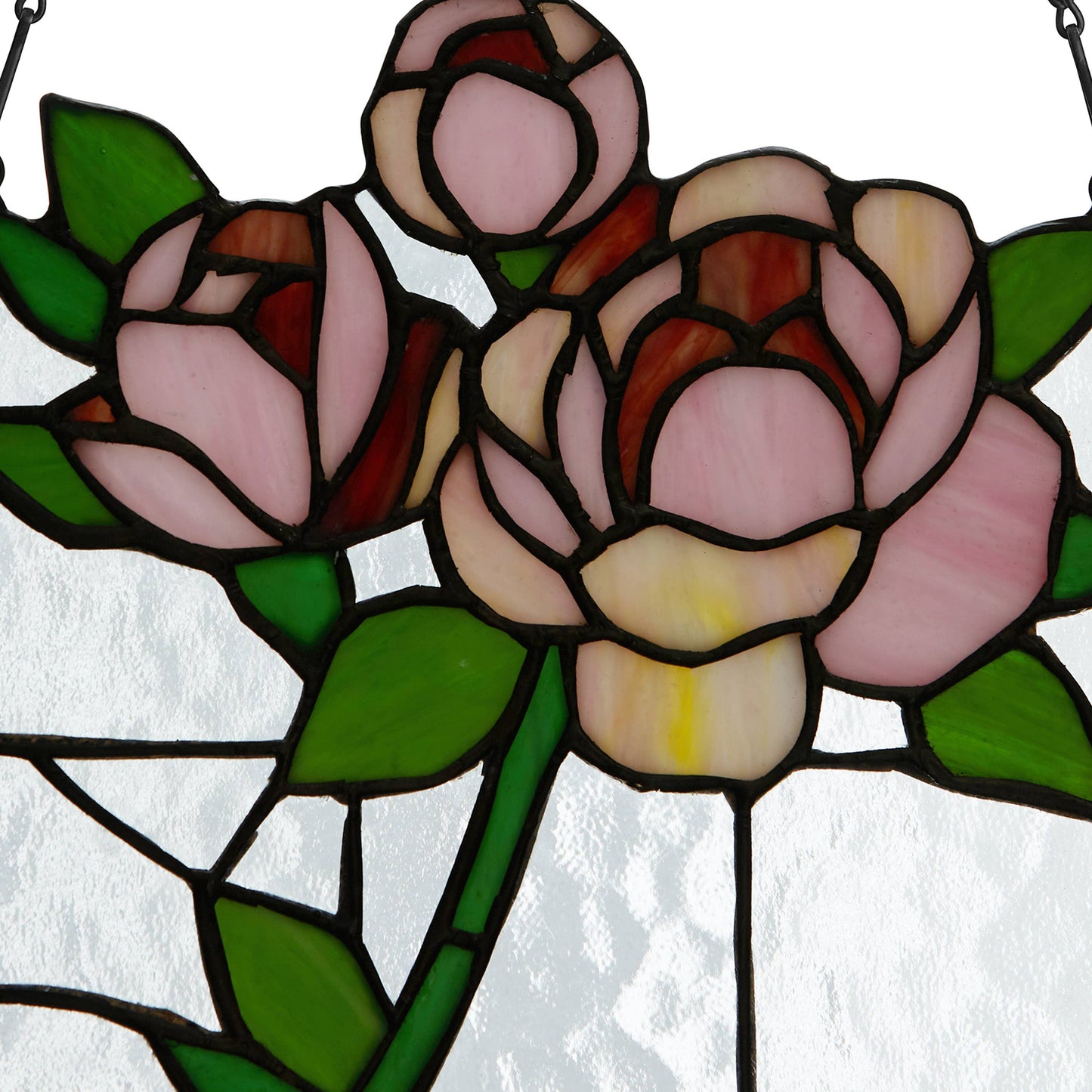 10"H Pink Rose Stained Glass Window Panel