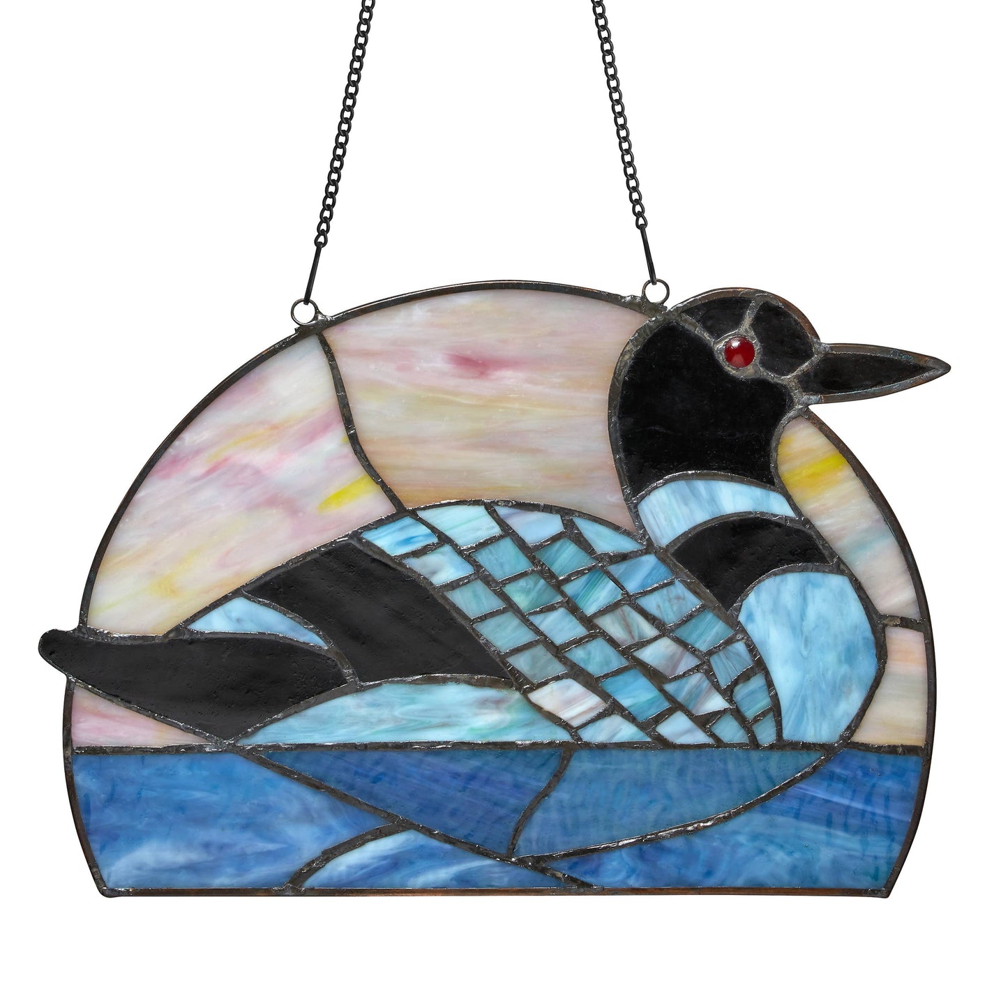 9.5"H Swimming Loon Stained Glass Window Panel