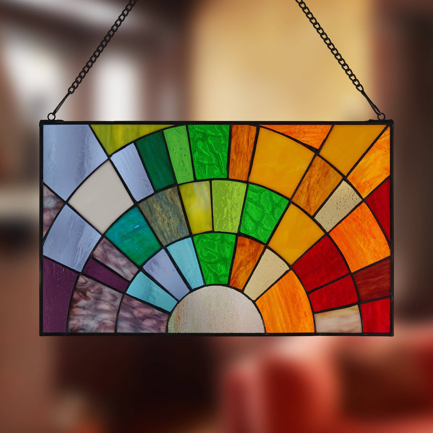 12"H Tiffany-Style Rays of Sunshine Stained Glass Panel